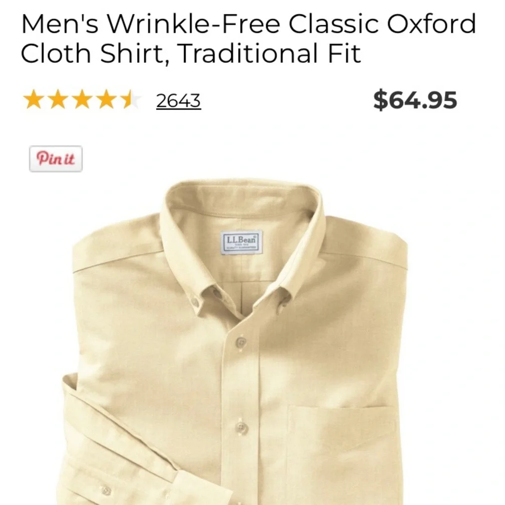 L.L. Bean Classic Wrinkle Resistant Oxford Shirt Men's 15 34 Sun Yellow NWT - Picture 11 of 12